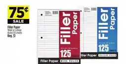 Dollar General Filler Paper Wide or College Ruled 125 sheets offer