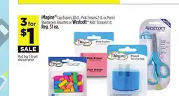 Dollar General iMagine Cap Erasers, Pink Erasers or Pencil Sharpeners Assorted or Westcott Kids' Scissors offer