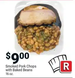Smoked pork chops with baked beans