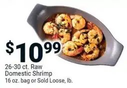 Raw domestic shrimp or sold loose