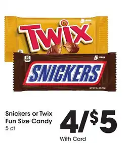 Ralphs Snickers or Twix Fun Size Candy offer