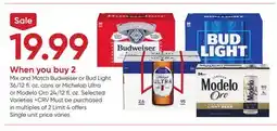 Stater Bros Budweiser or Bud Light 36/12 fl. oz. cans or Michelob Ultra or Modelo Oro 24/12 fl. oz offer