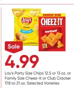 Stater Bros Lay's Party Size Chips 12.5 or 13 oz. or Family Size Cheez-It or Club Cracker 17.8 to 21 oz offer