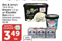 Albertsons Ben & Jerry's 14.4-16 oz. Breyers 1.5 qt. or Klondike Bars 4-6 ct offer