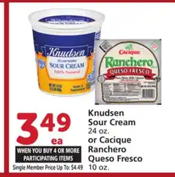 Albertsons Knudsen Sour Cream 24 oz. or Cacique Ranchero Queso Fresco 10 oz offer