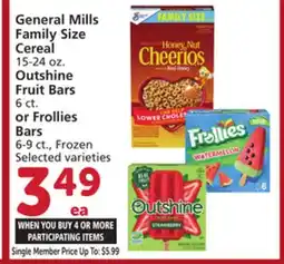 Albertsons General Mills Family Size Cereal 15-24 oz. Outshine Fruit Bars 6 ct. or Frollies Bars 6-9 ct offer