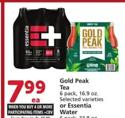 Albertsons Gold Peak Tea 6 pack, 16.9 oz. Selected varieties or Essentia Water offer