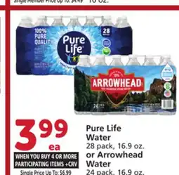 Albertsons Pure Life Water 28 pack, 16.9 oz. or Arrowhead Water 24 pack, 16.9 oz offer