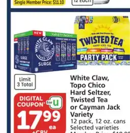 Albertsons White Claw, Topo Chico Hard Seltzer, Twisted Tea or Cayman Jack Variety offer