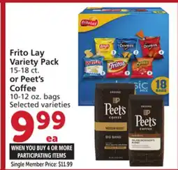 Albertsons Frito Lay Variety Pack 15-18 ct. or Peet's Coffee 10-12 oz. bags offer