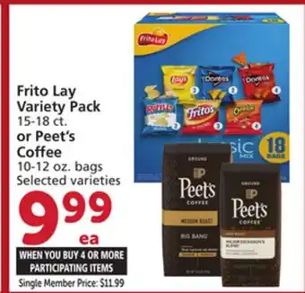 Albertsons Frito Lay Variety Pack 15-18 ct. or Peet's Coffee 10-12 oz. bags offer