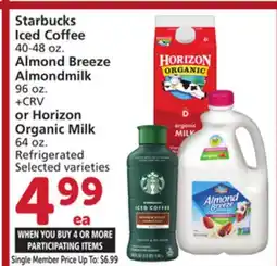 Albertsons Starbucks Iced Coffee 40-48 oz. Almond Breeze Almondmilk 96 oz. + CRV or Horizon Organic Milk 64 oz offer