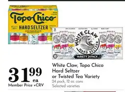 Pavilions White Claw, Topo Chico Hard Seltzer or Twisted Tea Variety offer