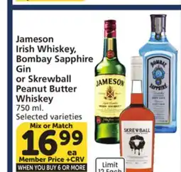 Vons Jameson Irish Whiskey, Bombay Sapphire Gin or Skrewball Peanut Butter Whiskey offer