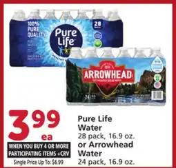 Vons Pure Life Water 28 pack, 16.9 oz. or Arrowhead Water 24 pack, 16.9 oz offer