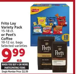 Vons Frito Lay Variety Pack 15-18 ct. or Peet's Coffee 10-12 oz. bags offer