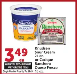 Vons Knudsen Sour Cream 24 oz. or Cacique Ranchero Queso Fresco 10 oz offer
