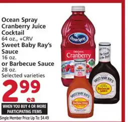 Vons Ocean Spray Cranberry Juice Cocktail 64 oz., Sweet Baby Ray's Sauce 16 oz. or Barbecue Sauce 28 oz offer
