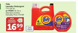 Vons Tide Laundry Detergent 117-132 oz. or PODS 45-76 ct offer