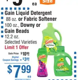 Smart & Final Gain Liquid Detergent or Fabric Softener, Downy or Gain Beads offer