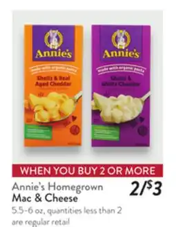 Fresh Thyme Annie's Homegrown Mac & Cheese offer