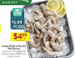 Fresh Thyme Jumbo 16/20 ct Raw EZ Peel Shrimp offer