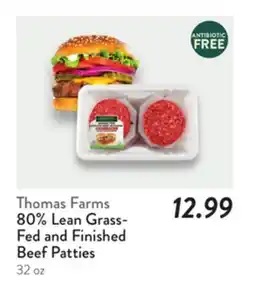 Fresh Thyme Thomas Farms 80% Lean Grass- Fed and Finished Beef Patties offer