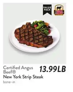 Fresh Thyme Certified Angus Beef New York Strip Steak offer