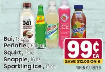 Tony’s Fresh Market Bai, 18 oz Peñafiel, 600 ml Squirt, 12 oz Snapple, 16 oz Sparkling Ice, 17 oz offer