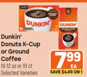 Tony’s Fresh Market Dunkin' Donuts K-Cup or Ground Coffee offer