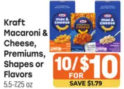 Tony’s Fresh Market Kraft Macaroni & Cheese Premiums, Shapes or Flavors offer