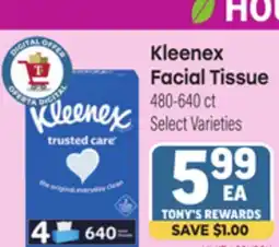 Tony’s Fresh Market Kleenex Facial Tissue offer