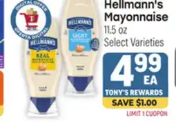 Tony’s Fresh Market Hellmann's Mayonnaise offer