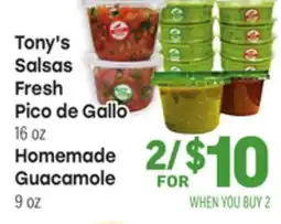 Tony’s Fresh Market Tony's Salsas Fresh Pico de Gallo 16oz., Homemade Guacamole 9oz offer