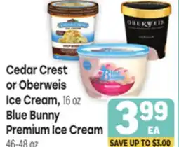 Tony’s Fresh Market Cedar Crest or Oberweis Ice Cream, 16 oz Blue Bunny Premium Ice Cream, 48 oz offer