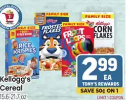 Tony’s Fresh Market Kellogg's Cereal offer