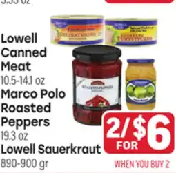 Tony’s Fresh Market Lowell Canned Meat, 5-14 oz Marco Polo Roasted Peppers, 9.3 oz Lowell Sauerkraut, 890-900 gr offer