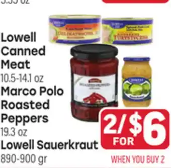 Tony’s Fresh Market Lowell Canned Meat, 5-14 oz Marco Polo Roasted Peppers, 9.3 oz Lowell Sauerkraut, 890-900 gr offer