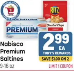 Tony’s Fresh Market Nabisco Premium Saltines offer