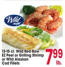 Jewel-Osco 13-15 ct. Wild Red Raw EZ Peel or Grilling Shrimp or Wild Alaskan Cod Fillets offer