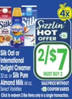 Jewel-Osco Silk Oat or International Delight Creamer 32 oz. or Silk Pure Almond Milk 64 oz offer