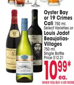 Jewel-Osco Oyster Bay or 19 Crimes Cali 750 ml. Select Varieties or Louis Jadot Beaujolias-Villages 750 ml offer