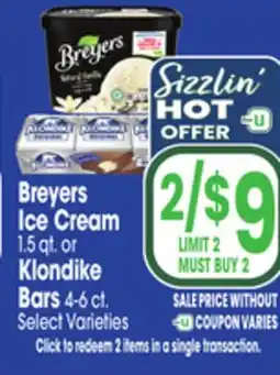 Jewel-Osco Breyers Ice Cream 1.5 qt. or Klondike Bars 4-6 ct offer