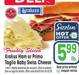 Jewel-Osco Krakus Ham or Primo Taglio Baby Swiss Cheese offer