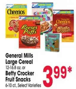 Jewel-Osco General Mills Large Cereal 12-16.8 oz. or Betty Crocker Fruit Snacks 6-10 ct offer