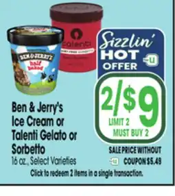 Jewel-Osco Ben & Jerry's Ice Cream or Talenti Gelato or Sorbetto offer