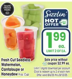 Jewel-Osco Fresh Cut Seedless Watermelon, Watermelon, Cantaloupe or Cantaloupe or Honeydew offer