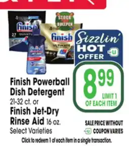 Jewel-Osco Finish Powerball Dish Detergent 21-32 ct. or Finish Jet-Dry Rinse Aid 16 oz offer