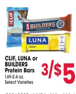 Jewel-Osco CLIF, LUNA or BUILDERS Protein Bars offer
