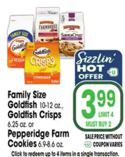 Jewel-Osco Family Size Goldfish 10-12 oz., Goldfish Crisps 6.25 oz. or Pepperidge Farm Cookies 6.9-8.6 oz offer